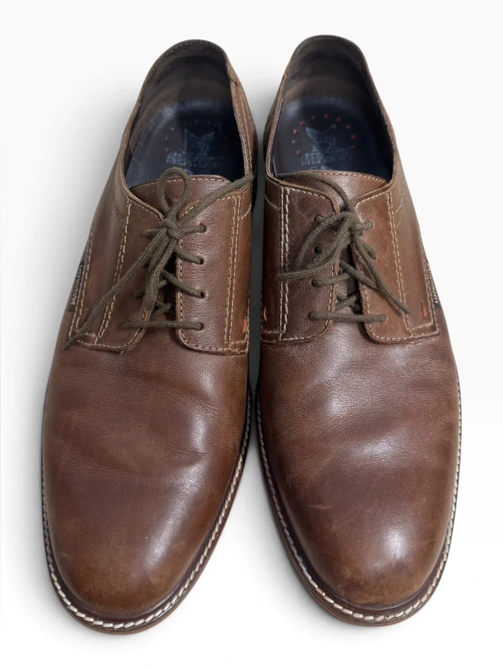 Mephisto Waino Brown Leather Derby Shoes US 12 UK 11.5 Comfort Oxford Lace Up